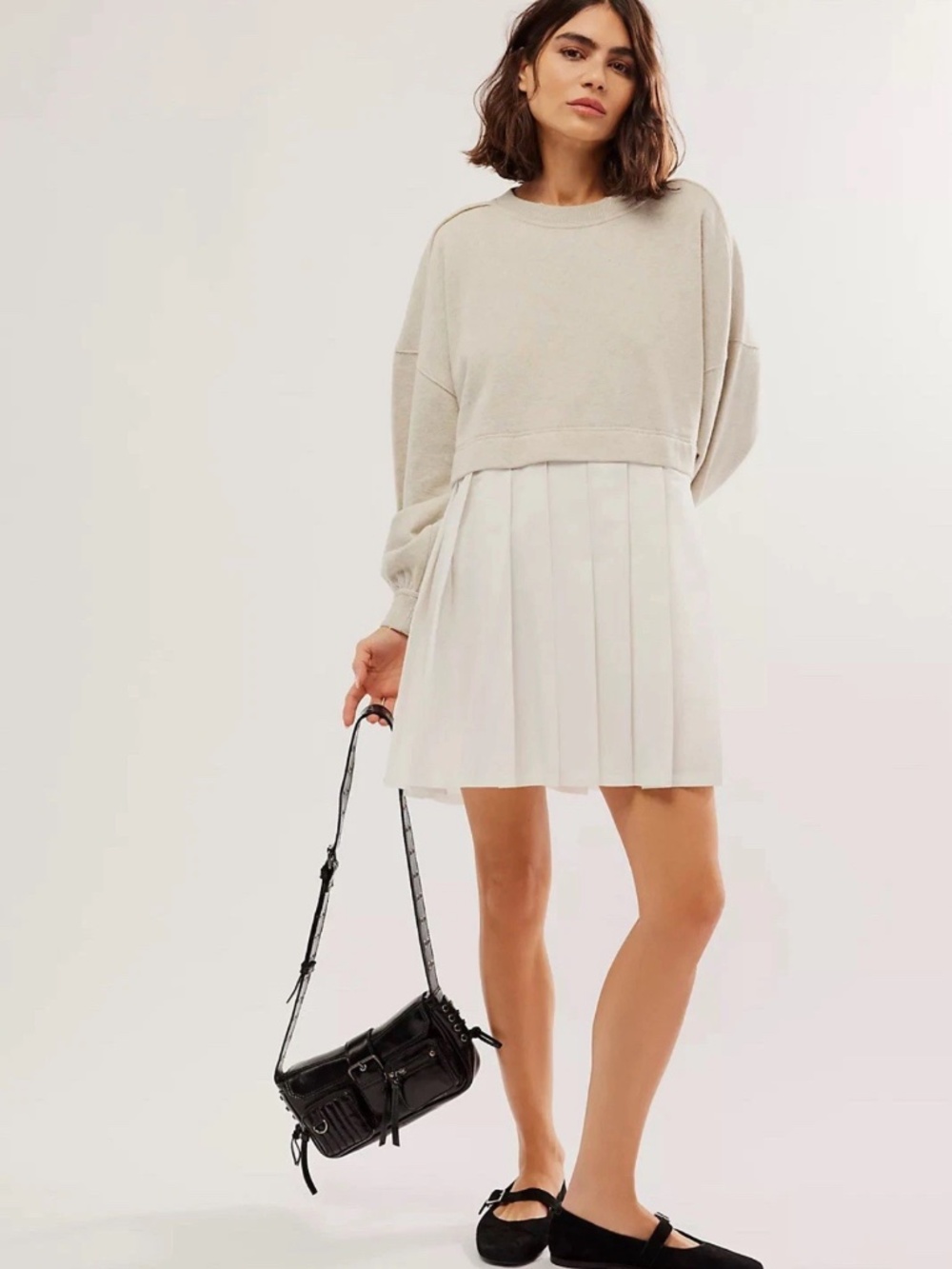 Free People Eleanor Sweatshirt Tunic Heart Stitching Pleated Dress